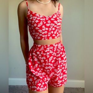 Red Two Peice Floural Set